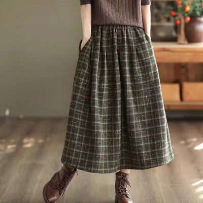 Autumn Casual Loose A-Line Plaid Skirt