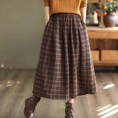 Autumn Casual Loose A-Line Plaid Skirt