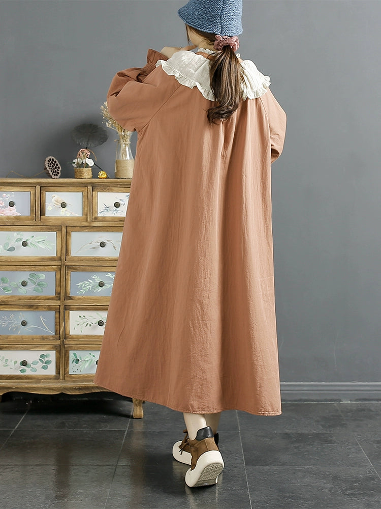 Autumn Casual Loose Ruffle Patchwork A-Line Dress Nov 2023 New Arrival 