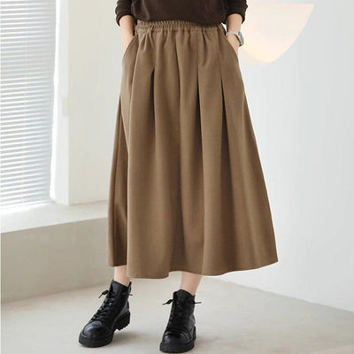 Autumn Casual Solid Minimalist Cotton Skirt