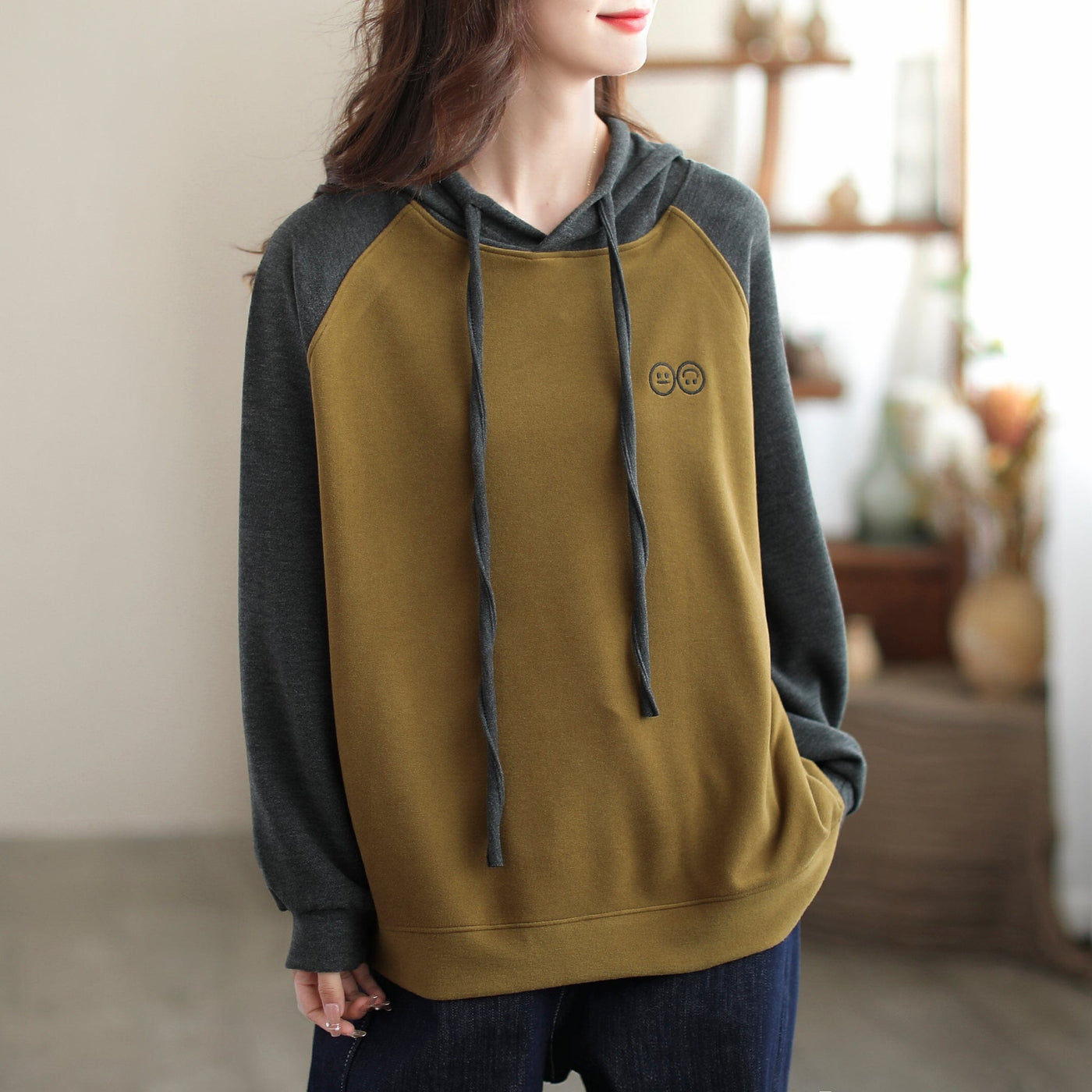 Autumn Fashion Embroidery Casual Loose Hoodie