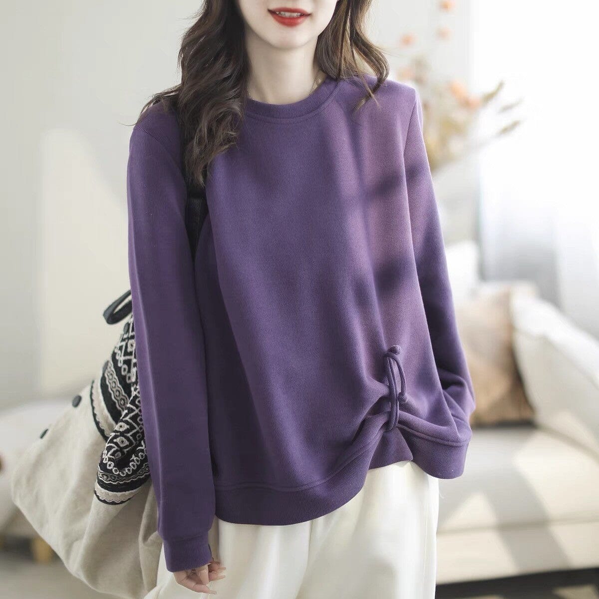 Autumn Minimalist Casual Loose Knitted Cardigan Dec 2023 New Arrival Purple One Size 