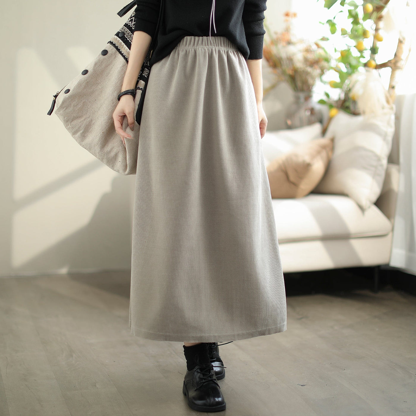 Autumn Minimalist Corduroy Casual A-Line Skirt