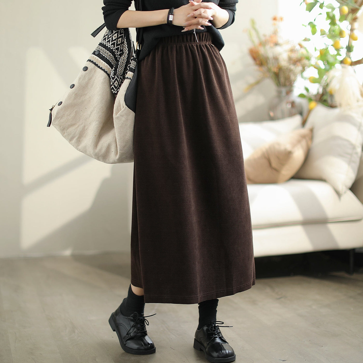 Autumn Minimalist Corduroy Casual A-Line Skirt