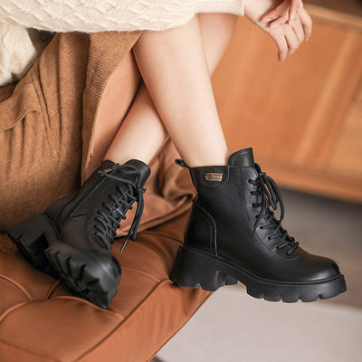 Autumn Retro Casual Leather Chunky Heel Boots