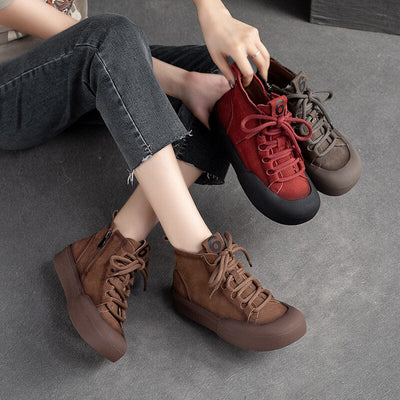 Autumn Retro Casual Leather Flat Ankle Boots
