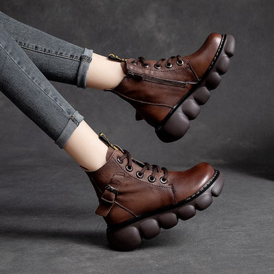 Autumn Retro Leather Platform Boots