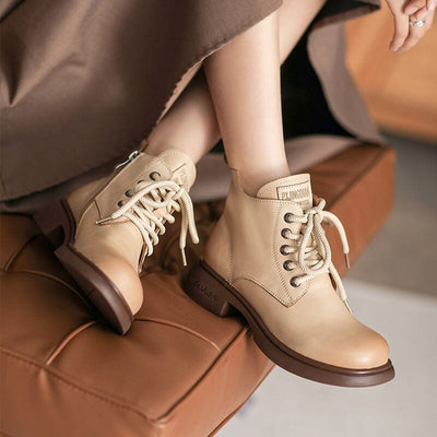Autumn Retro Minimalist Leather Ankle Boots Oct 2023 New Arrival 