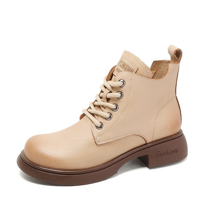 Autumn Retro Minimalist Leather Ankle Boots Oct 2023 New Arrival Apricot 35 