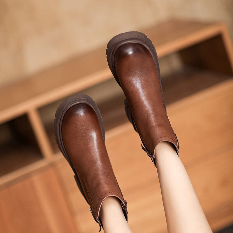 Autumn Retro Minimalist Leather Thick Soled Boots