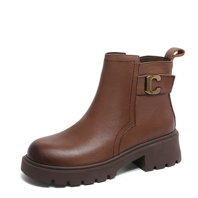 Autumn Retro Minimalist Leather Thick Soled Boots