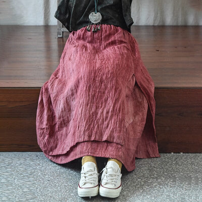 Autumn Retro Pleated Casual Linen Skirt