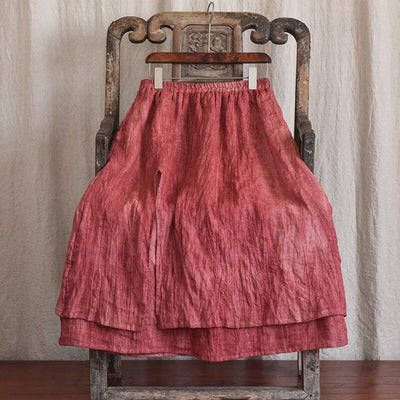 Autumn Retro Pleated Casual Linen Skirt