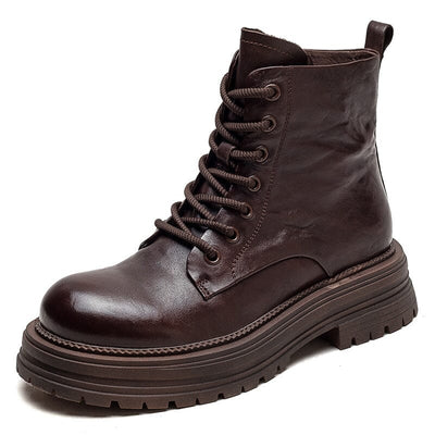 Autumn Retro Pleated Leather Casual Thick Soled Boots