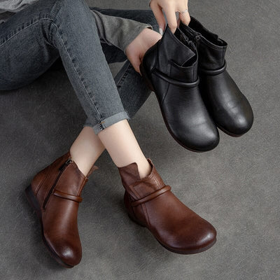 Autumn Retro Soft Leather Flat Ankle Boots