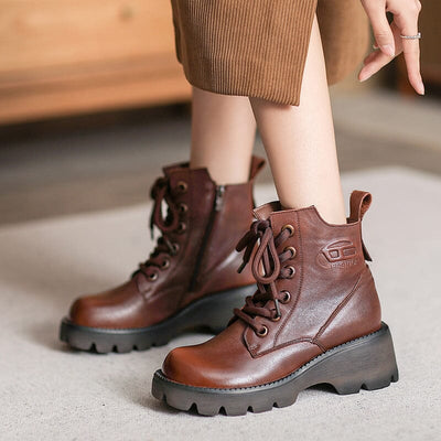 Autumn Retro Soft Leather Women Platform Boots