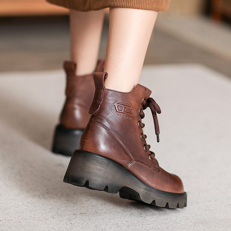 Autumn Retro Soft Leather Women Platform Boots