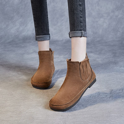 Autumn Retro Solid Suede Leather Flat Boots