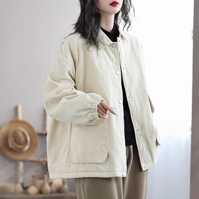 Autumn Solid Fashion Casual Loose Cotton Jacket Nov 2023 New Arrival One Size Beige 