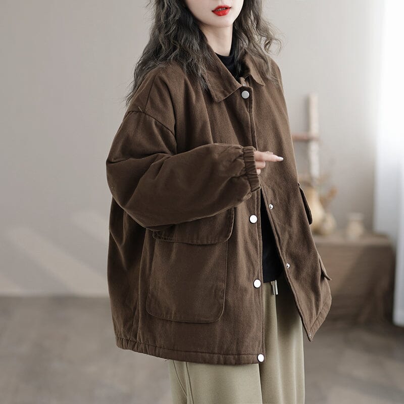 Autumn Solid Fashion Casual Loose Cotton Jacket Nov 2023 New Arrival One Size Coffee 