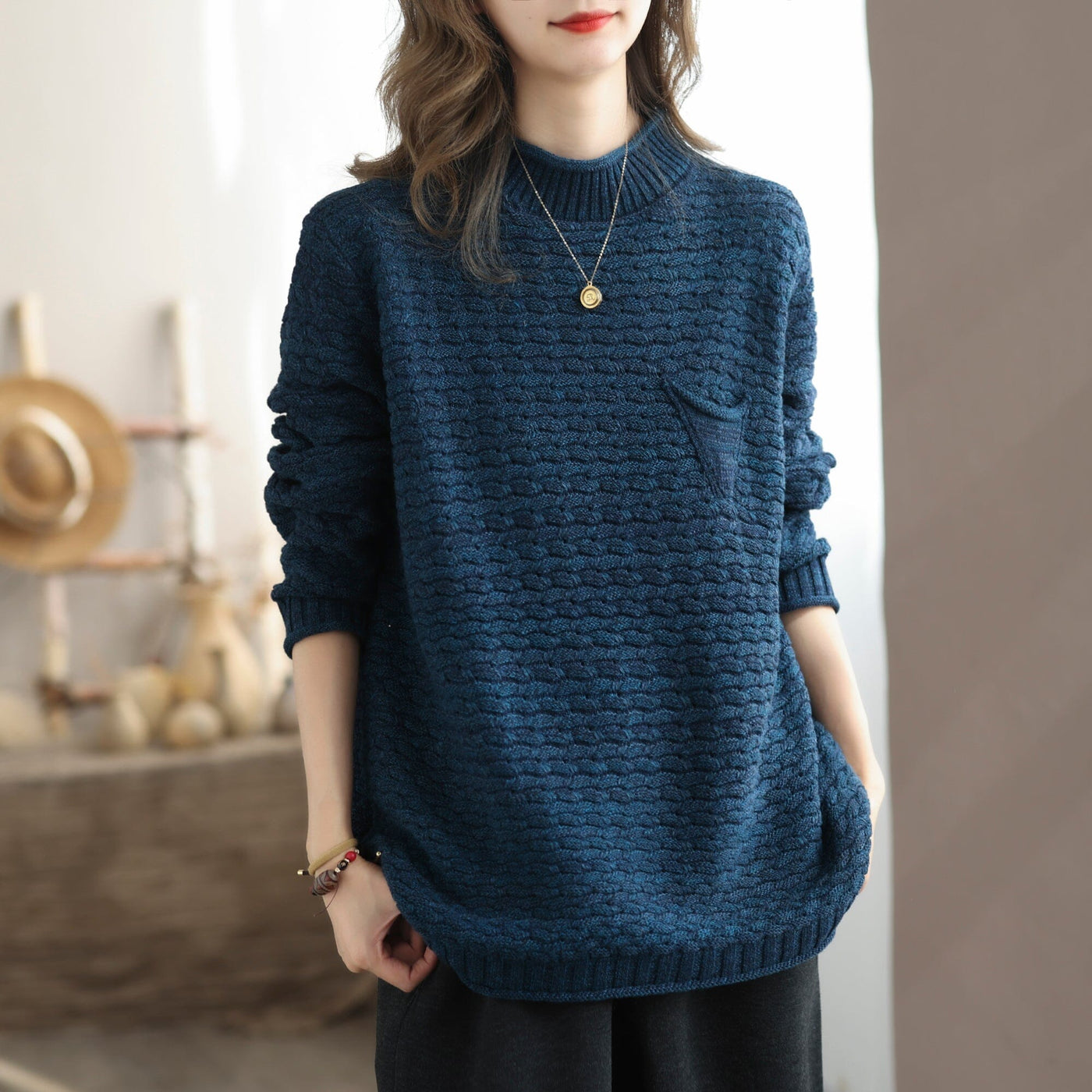 Autumn Winter Casual Knitted Loose Cardigan Nov 2023 New Arrival One Size Blue 