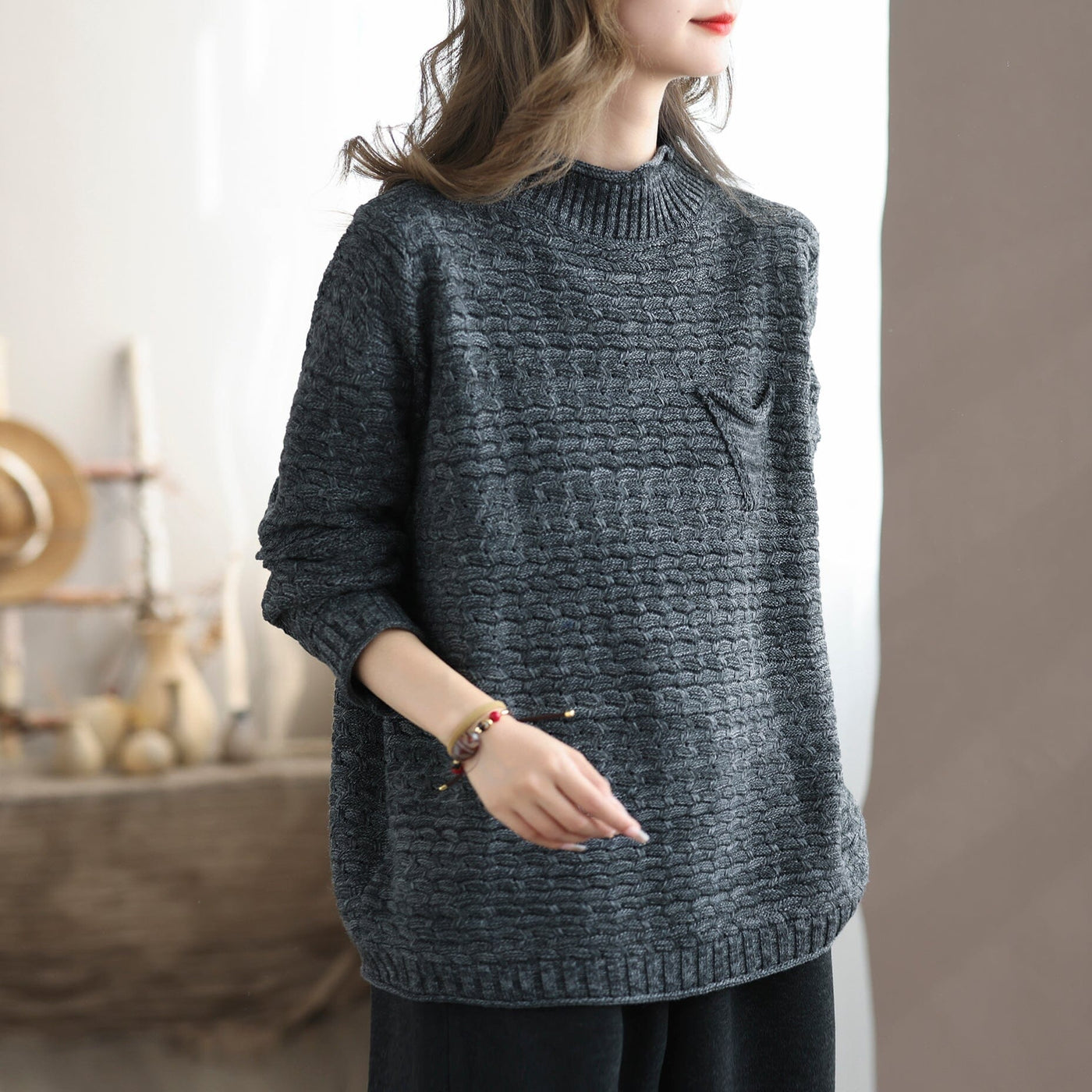 Autumn Winter Casual Knitted Loose Cardigan Nov 2023 New Arrival One Size Gray 