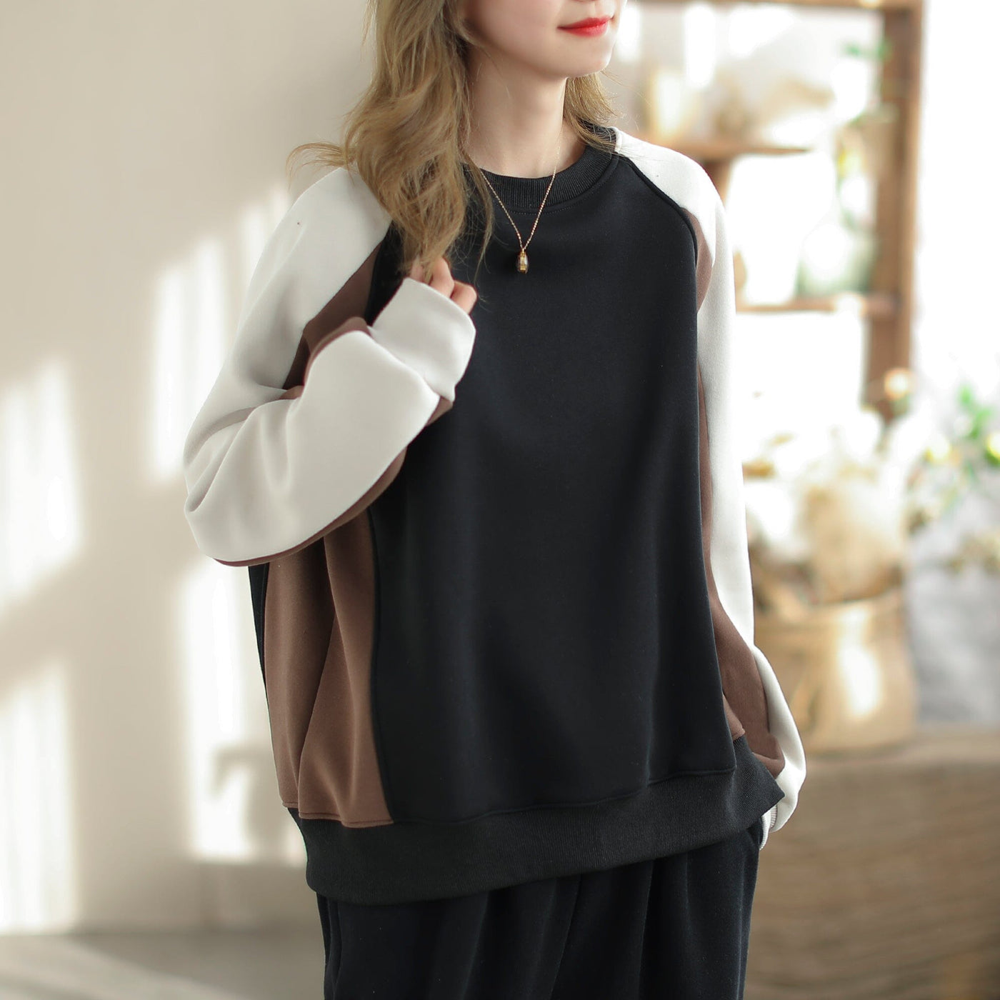 Autumn Winter Color Matching Fashion Casual Sweater Dec 2023 New Arrival One Size Black 