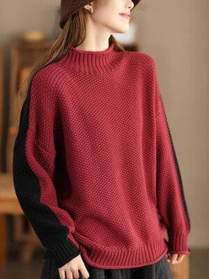 Autumn Winter Cotton Knitted Color Matching Cardigan