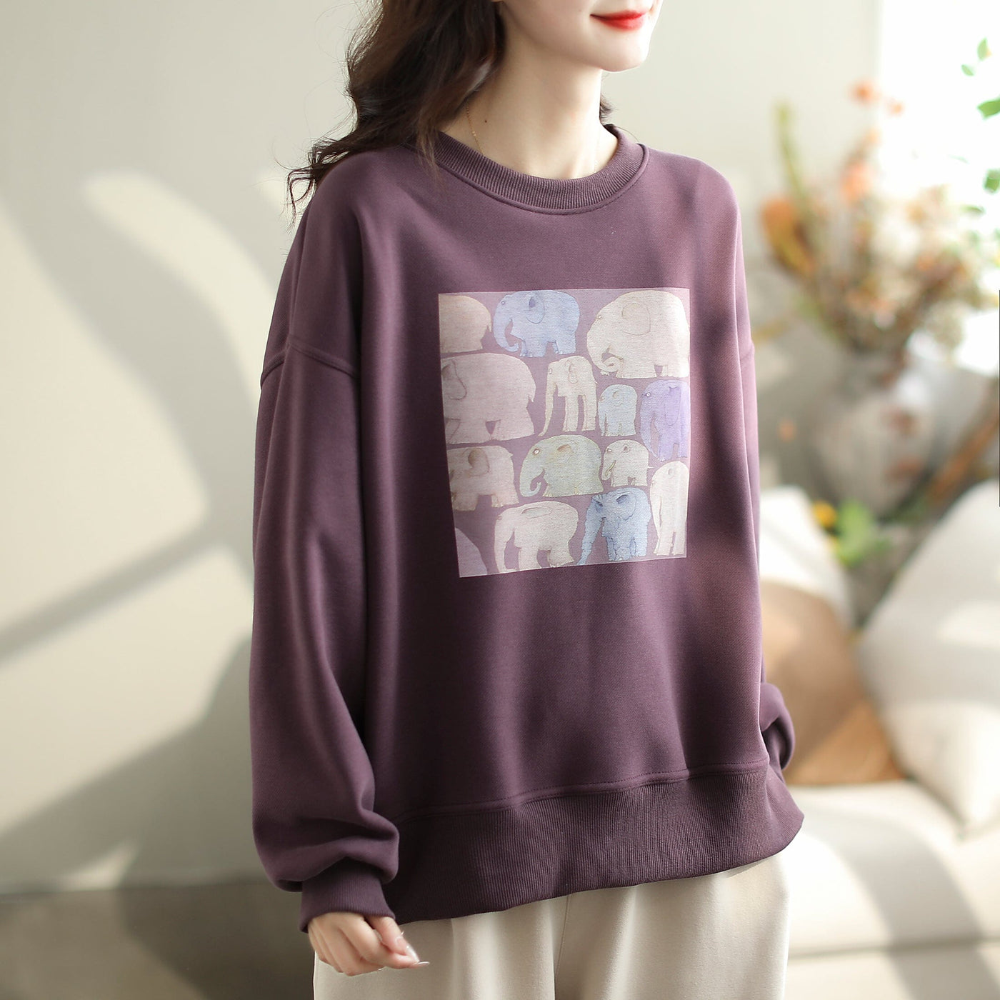 Autumn Winter Furred Loose Fashion Casual Sweater Oct 2023 New Arrival One Size Purple 