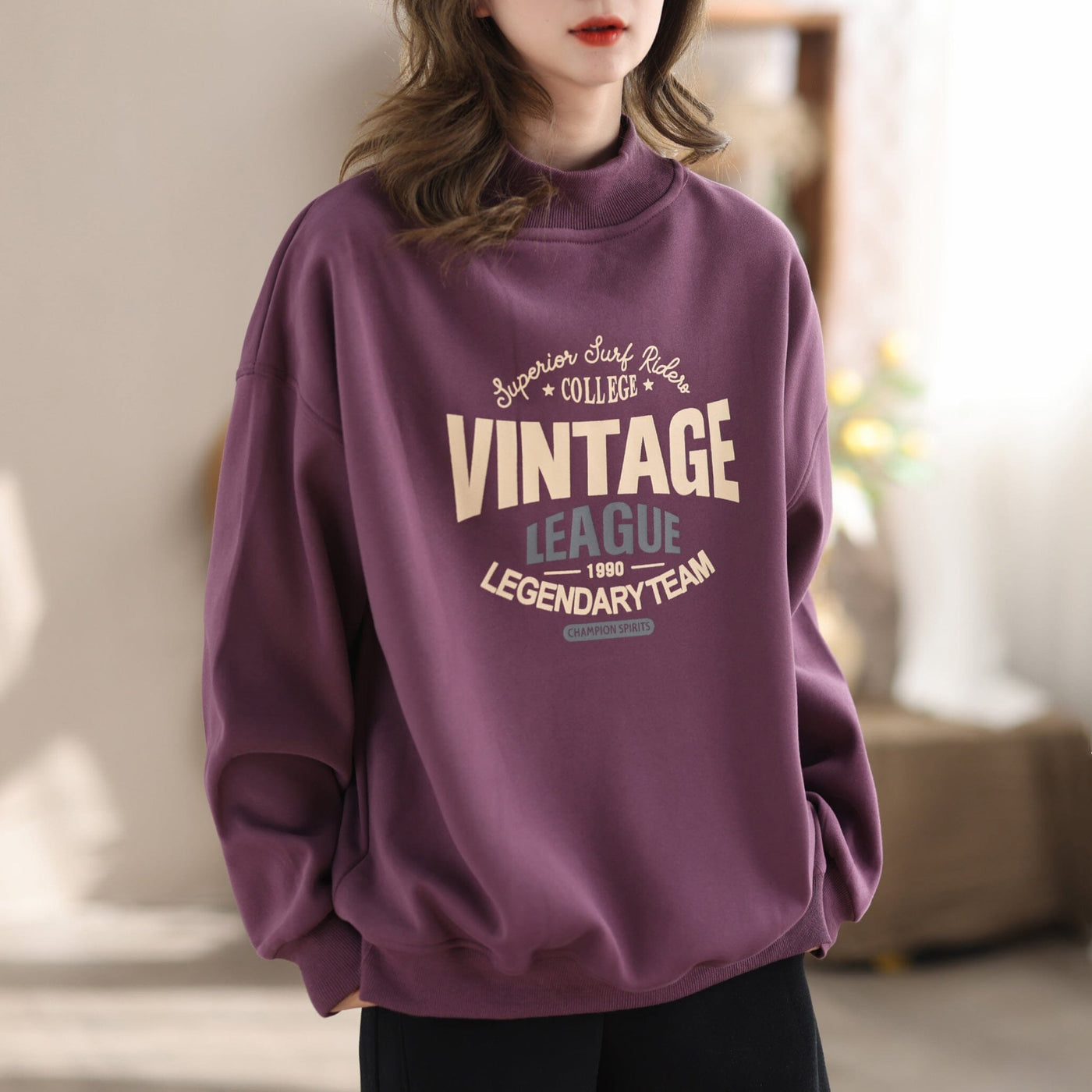 Autumn Winter Furred Stylish Casual Loose Sweater Nov 2023 New Arrival One Size Purple 