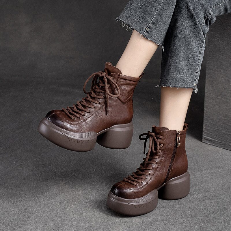 Autumn Winter Leather Chunky Heel Boots