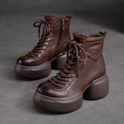 Autumn Winter Leather Chunky Heel Boots