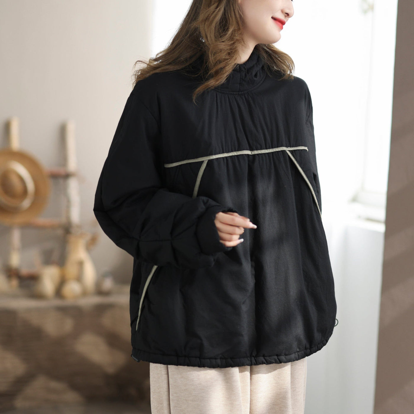 Autumn Winter Minimalist Hooded Pull Over Coat Nov 2023 New Arrival One Size Black 