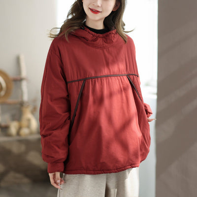 Autumn Winter Minimalist Hooded Pull Over Coat Nov 2023 New Arrival One Size Red 