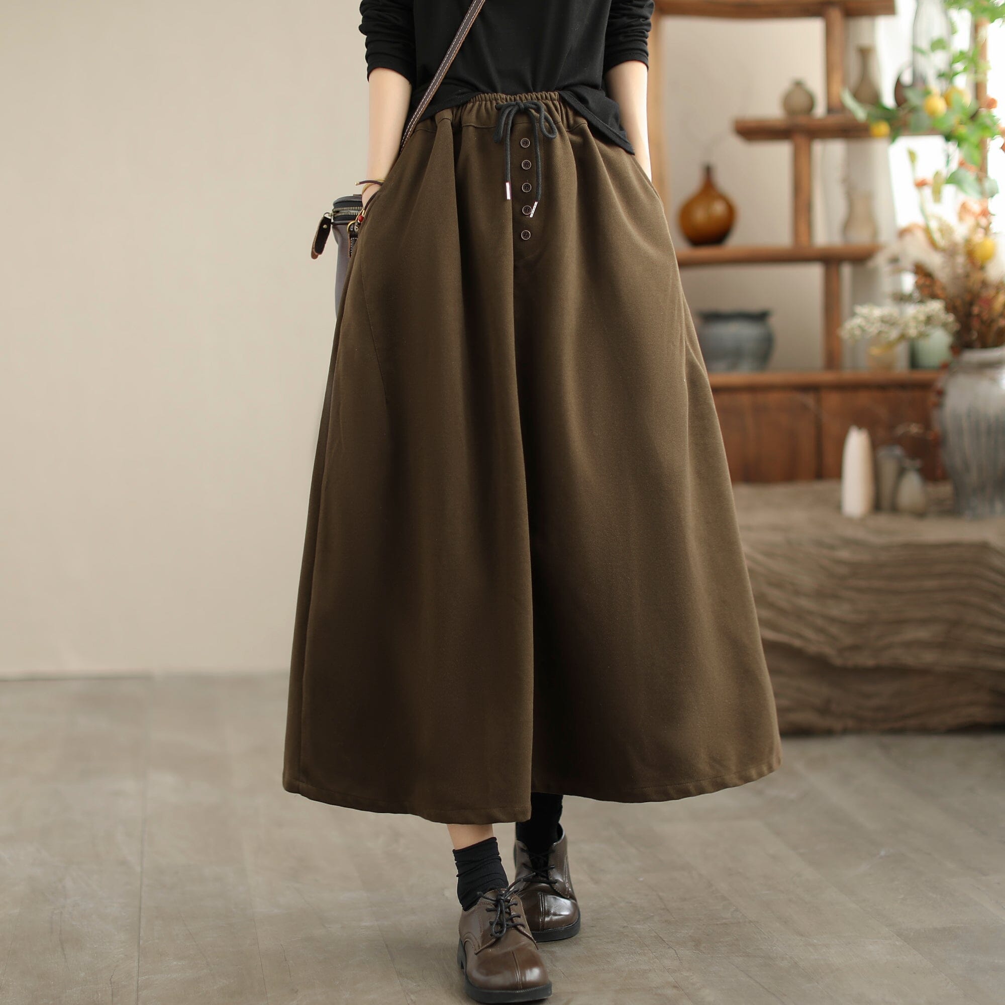 Autumn Winter Minimalist Lacing Waist A-Line Skirt – Babakud