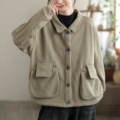 Autumn Winter Minimalist Solid Cotton Loose Casual Jacket