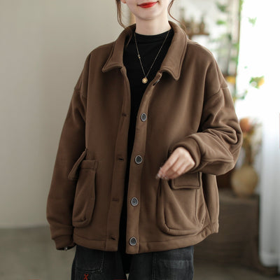 Autumn Winter Minimalist Solid Cotton Loose Casual Jacket Nov 2023 New Arrival One Size Coffee 