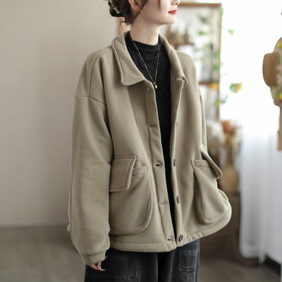 Autumn Winter Minimalist Solid Cotton Loose Casual Jacket Nov 2023 New Arrival One Size Gray 