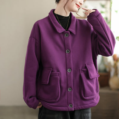 Autumn Winter Minimalist Solid Cotton Loose Casual Jacket Nov 2023 New Arrival One Size Purple 