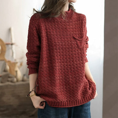 Autumn Winter Minimalist Turtleneck Knitted Cardigan Dec 2023 New Arrival Red One Size 