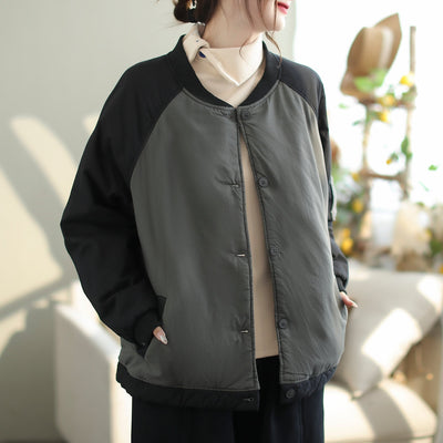Autumn Winter Retro Casual Loose Quilted Jacket Nov 2023 New Arrival One Size Gray 