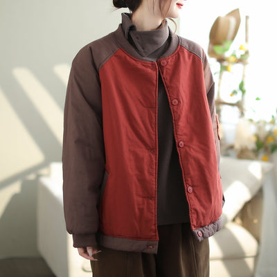 Autumn Winter Retro Casual Loose Quilted Jacket Nov 2023 New Arrival One Size Red 