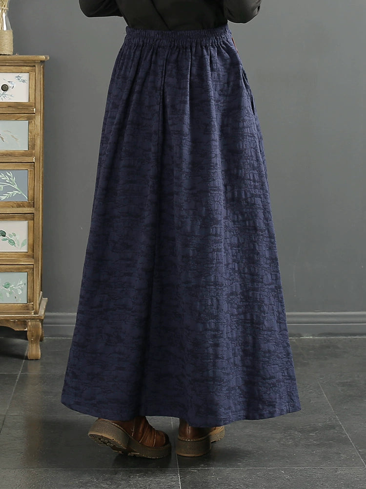 Autumn Winter Retro Embroidery Cotton Linen Skirt