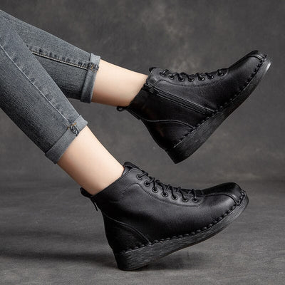 Autumn Winter Retro Leather Casual Flat Boots