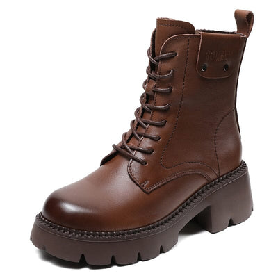 Autumn Winter Retro Leather Platform Boots