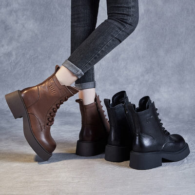 Autumn Winter Retro Minimalist Leather Thick Soled Boots Oct 2023 New Arrival 