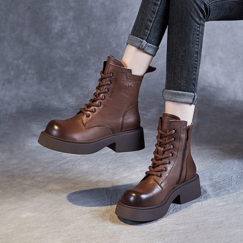 Autumn Winter Retro Minimalist Leather Thick Soled Boots