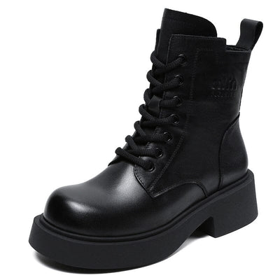 Autumn Winter Retro Minimalist Leather Thick Soled Boots Oct 2023 New Arrival Black 35 