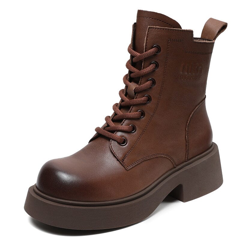 Autumn Winter Retro Minimalist Leather Thick Soled Boots