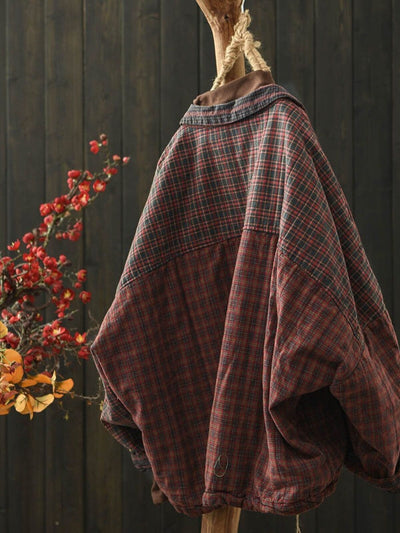Autumn Winter Retro Plaid Cotton Coat